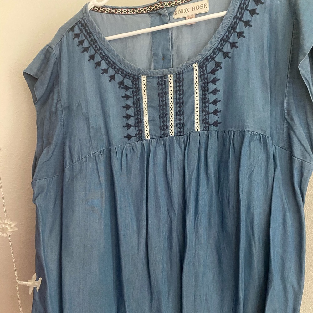 Chambray Boho Flowy Top